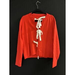 Cute Romantic Bow Tied Red Sweater Long Sleeve Cardigan Women's XL